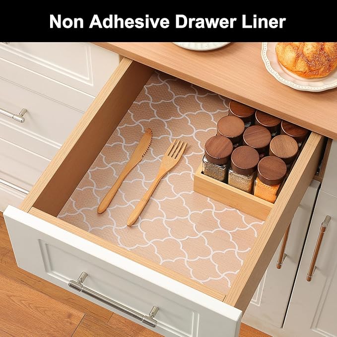 Cooyes Shelf Liner – Premium Non-Adhesive Cabinet & Drawer Liner for Kitchen – Waterproof Shelf Paper with Modern Pattern – Durable EVA Cabinet Mat – Easy to Cut （24" W x 120" L）