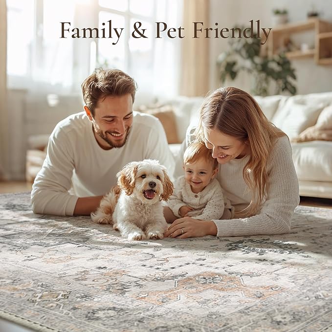GENIMO Runner Rug 3x10, Non Slip Vintage Hallway Runner Rugs, Low Pile Lightweight Machine Washable Mat for Hallway, Entryway, Bedroom, Kitchen and Corridor, Light Taupe Brown