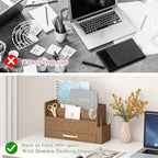 Wisuce Home Bamboo Desktop Organizer with Drawer,Bill & Mail Organizer for Office Desk, Wall Mounted and Countertop Mail Sorter,Workspace Storage Accessories Organizer for File Letter （Brown）