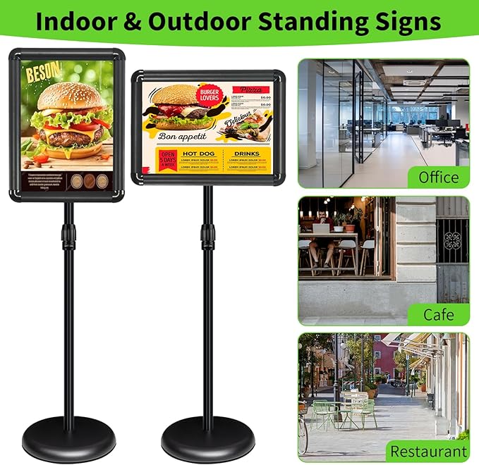 INNOVSIGN Adjustable Pedestal Sign Holder Stand 11x17Inch, Floor Standing Poster Sign Stand, Aluminum Frame for Vertical/Horizontal View Sign Stand,Outdoor/Indoor Standing Sign Holders(Black,Round)