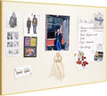 Lightomorrow Bulletin Board 30 x 20 inches, Oatmeal White Pin Board Vision Board, Golden Aluminum Framed Fabric Cork Board with 10 Push Pins
