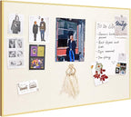 Lightomorrow Bulletin Board 30 x 20 inches, Oatmeal White Pin Board Vision Board, Golden Aluminum Framed Fabric Cork Board with 10 Push Pins