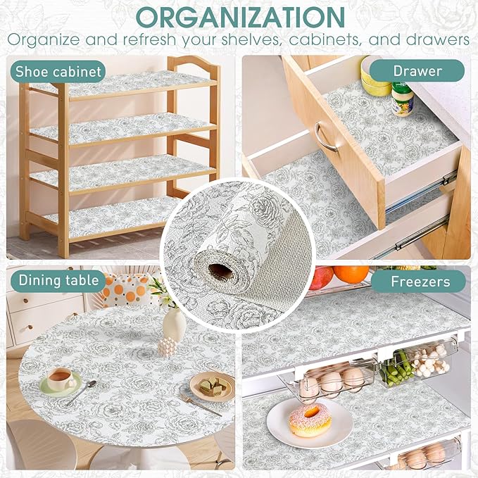 ALIUNI Drawer and Shelf Liner, Non-Slip Kitchen Cabinet Liners Non-Adhesive Thick Strong Grip Waterproof Washable Mats Protect Dresser Shelves Cupboard Bathroom Cabinets, Rose, 24 in X 10 FT