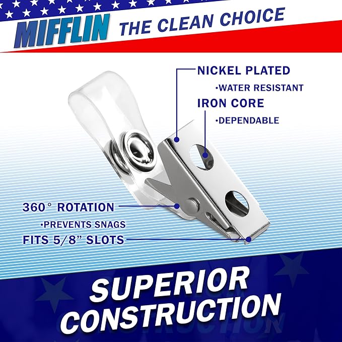 Mifflin-USA Horizontal Card Protector with Metal Clip and Vinyl Straps (Clear, 4x3 Inch, 25 Pack), Waterproof PVC ID Name Badge Holder with Clip