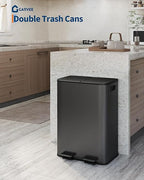 Garvee Trash Can, 2 x 8 gal (2 x 30 L) Garbage Can for Kitchen Dual Compartment Recycling Kitchen Step Trash Bin, Stainless Steel Trash and Recycle Bin Combo with Soft-Close Lid,Black