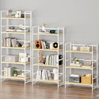 BHG Vintage Multifunctional Folding Bookshelf, No-Assembly Plant Stand Storage Rack Shelves for Home Office (White, 3-Tier)