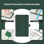 IN-LUXPRO Planner 2026 Daily Weekly and Monthly,6.5"x3.75",12 Months Spiral Bound Calendar Agenda with Self-adhesive Pen Holder,2026 Appointment Book with Vegan Leather Soft Cover,Green