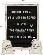 Felt Letter Board with Rustic Vintage Frame and Stand 12x16 inch,Black Changeable Letter and Message Board Includes 792 Letters, Numbers and Symbols, Hook to Hang, 2 Canvas Bags