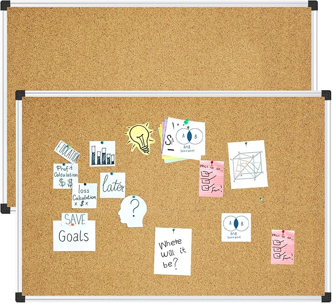 XBoard 36 x 24 Inch Cork Bulletin Notice Pin Board for Wall with Aluminum Frame for Home School & Office Display (Pack of 2)