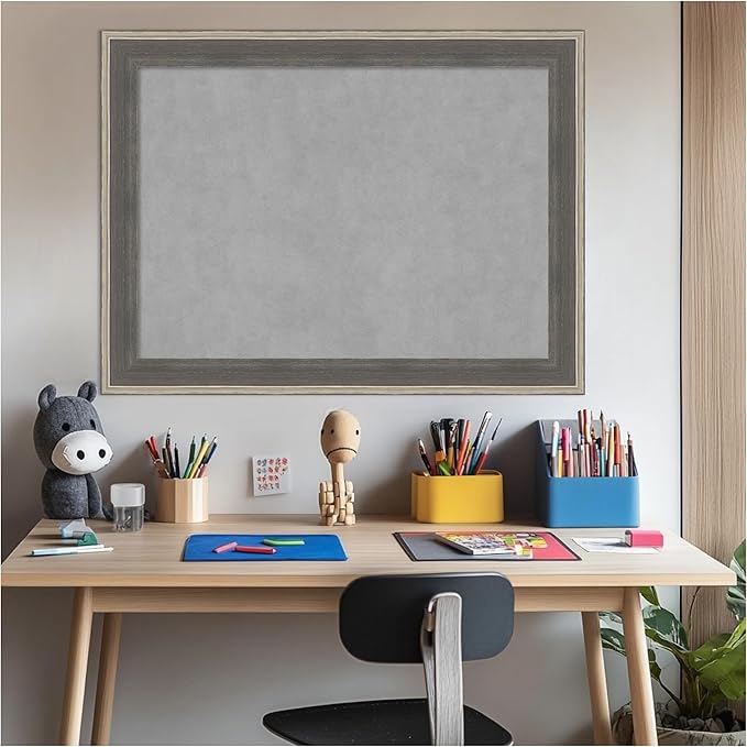 Amanti Art Grey Framed Magnetic Board 25x33 Medium Vision Board for use with Magnets, 100% Metal Sheet to Display Items as Office Decor or for Home Organization in mudroom, Kitchen or Kids Room