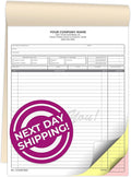 Custom 8.5" x 11" Carbonless NCR Books in 3-Part Triplicate Invoices, Receipts, Work Orders, Sales Orders, Purchase Orders, Estimates, Quote Forms with Your Company/Business Name (66 Sets)