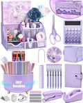 LXEVIHK 21Pcs Purple Desk Organizers and Accessories With Mesh Desk Organizer and 360°Rotating Pen Holder and a Lot of Office Purple Office Supplies Beautifully Presented in a Gift Box