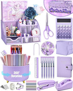 LXEVIHK 21Pcs Purple Desk Organizers and Accessories With Mesh Desk Organizer and 360°Rotating Pen Holder and a Lot of Office Purple Office Supplies Beautifully Presented in a Gift Box