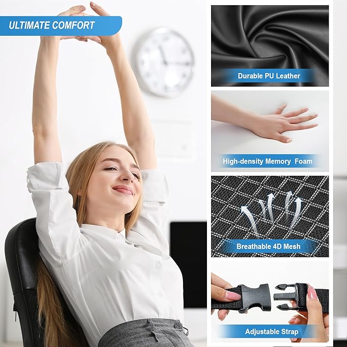 Lofty Aim Memory Foam Lumbar Cushion Provides Lower Back Pain Relief and Comfortable Support for Driving, Chair Support for Car-Office Chair, Wheelchair - Sleek Black