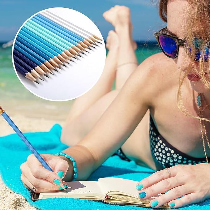 TecUnite 120 Pcs #2 HB Pencils with Eraser No 2 Unsharpened Wooden Hexagonal Pencils for Adults Gifts for School Exam art Learning Office Sketching(Blue Green Series)