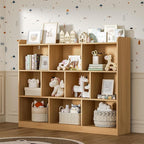 DIYART Oak Bookshelf, Wood Bookcase with 3 Tier Open Shelves, 10-Cube Minimalist Storage Shelf for Living Room, Bedroom, 55.1" W x 42.5" H