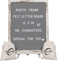 Felt Board With Rustic Vintage Frame and Stand 12x16 Inch, Grey Changeable Message Board Includes 792 Letters, Numbers and Symbols, Hook to Hang, 2 Canvas Bags