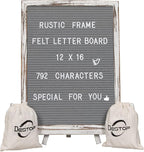 Felt Board With Rustic Vintage Frame and Stand 12x16 Inch, Grey Changeable Message Board Includes 792 Letters, Numbers and Symbols, Hook to Hang, 2 Canvas Bags