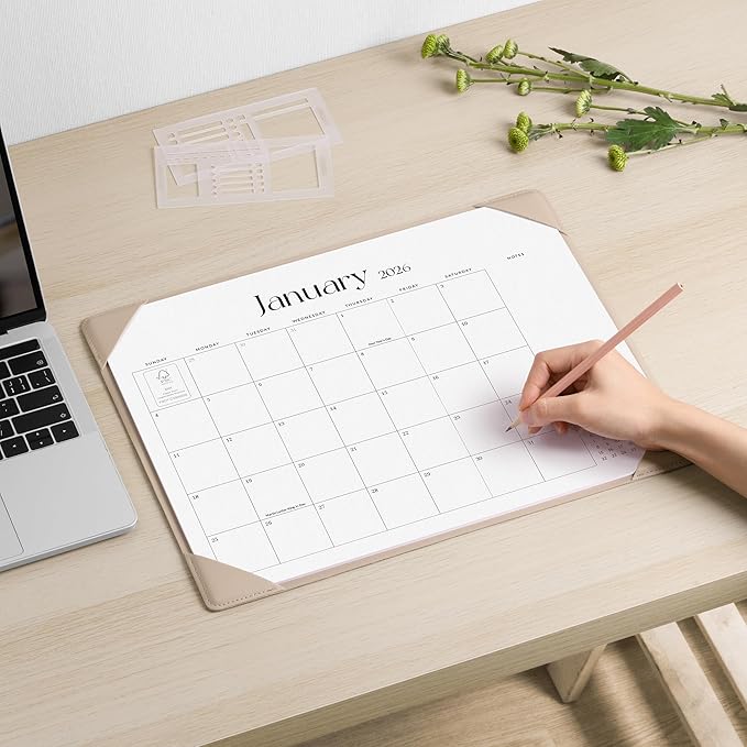 Cabbrix Desk Calendar 2026 with Desktop Mat, Simplified Medium Desk Pad Calendar 15" x 12" January 2026 to June 2027, Desk Blotter Calendar for Home School and Office (Apricot)