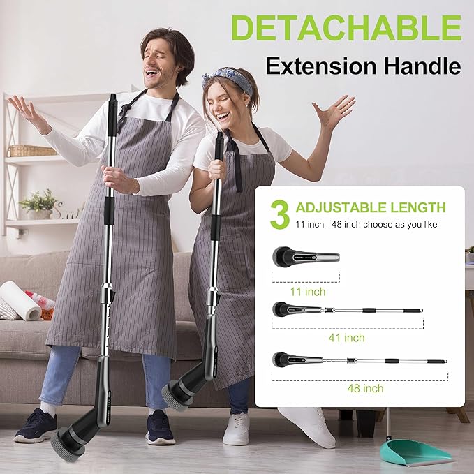 G2-Pro Electric Spin Scrubber - Upgraded 10-in-1 Scrubber Brush Electric, Retractable Handle & 2-Speed for Bathroom, Bathtub, Kitchen, Tile Floors（White/Gray Brush Head）