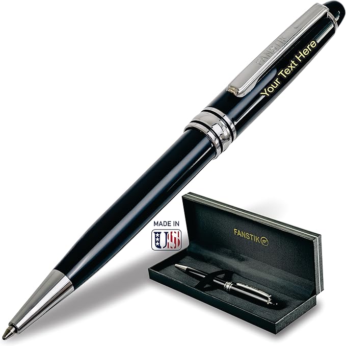 FANSTIK Customized BallPoint pen with name (MADE IN USA), stainless steel, black and silver, luxury engraved pen personalized for men and for women. (BallPoint Black-Silver)