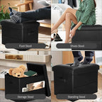 Storage Ottoman Foot Rest Stool with Thicker Foam Padded Seat. Foldable Leather Footstool Bench. Small Ottoman with Storage for Living Room Bedroom Coffee Table 350 lbs, 17x13x13in, Black.