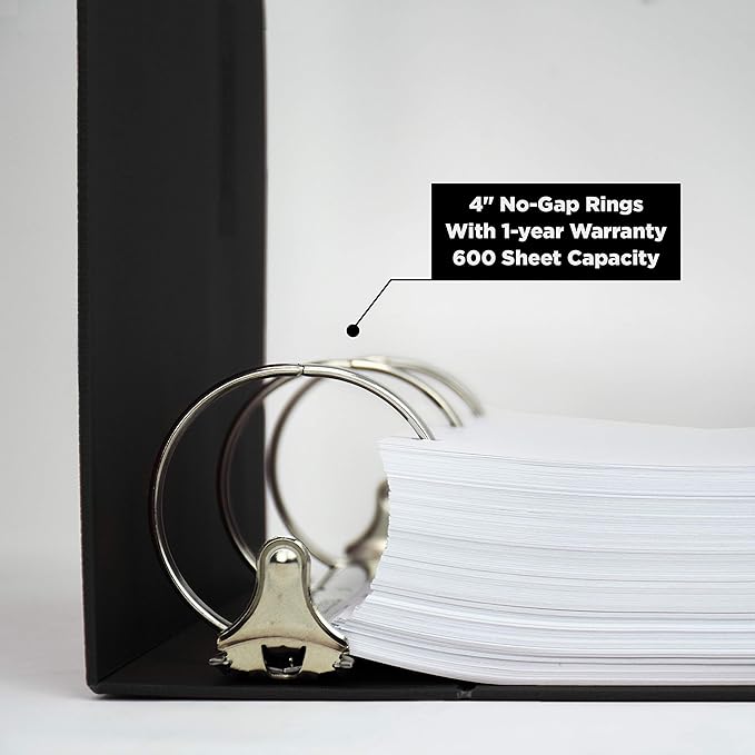 Carstens 4-Inch Heavy Duty Round Ring Binder for Policy Manuals – Side Opening, Black, Durable Plastic Covers, No-Gap Rings, No Pockets, Holds 600 US Letter Sheets, Made in USA (1873-3R)