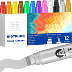 BIGTHUMB Jumbo Poster Markers Set: 12 Colors Large 15mm Wide Tip Permanent Ink Thick Acrylic Paint Pens for Rock Painting, Stone, Glass, Wood, Ceramic, Metal, Plastic, Fabric