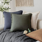 Foindtower Set of 2 Decorative Linen Fringe Throw Pillow Covers Farmhouse Cushion Cover with Tassels Accent Pillowcase for Couch Bed Sofa Living Room Home Bedroom Decor,12×24 Inch,Dark Olive Green