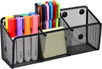 Ameceres Magnetic Pencil Holder - Extra Strong Magnets Mesh Marker Holder Perfect for Whiteboard, Refrigerator and Locker Accessories (3 Baskets, 1 Pack Black)