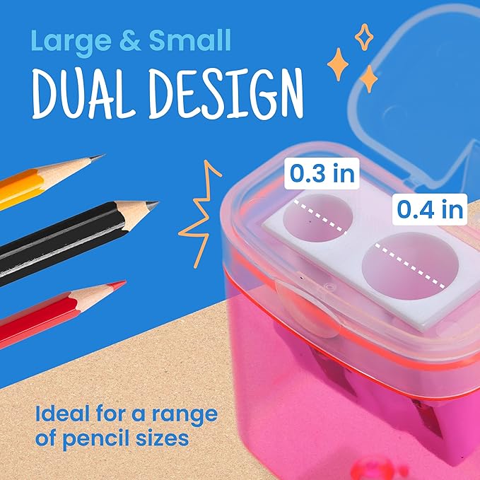 Craftzilla Pencil Sharpener 100 Pack, Manual Pencil Sharpeners Bulk for Kids with Lid, Perfect for School, Office, and Home