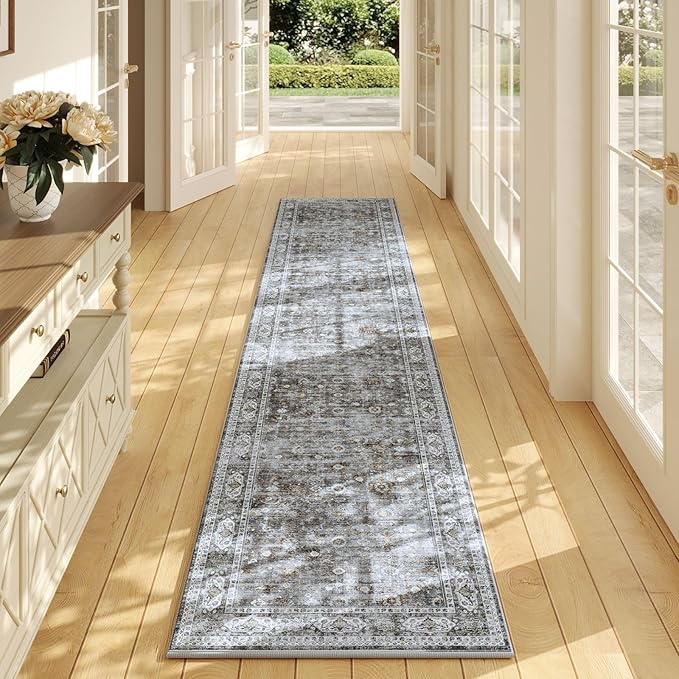 Runners for Hallways Kitchen Runner Rug Non Slip 2'x10' Long Washable Rugs with Rubber Backing Soft Vintage Carpet Runner for Hallways, Kitchen, Laundry, Bedroom, Bathroom (Grey)