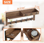 AMBIRD Wall Hooks with Shelf, 26.57 Inch Entryway Wood Coat Hooks for Wall with Shelf, Coat Rack Wall Mount with 5 Dual Hooks 3 Key Hooks Mail Organizer and Key Rack Holder (Brown)