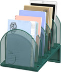 OUTIOE 5-Section Desk File Organizer, Metal Mesh Folder Organizer for Documents, Mail & Office Papers (Green)