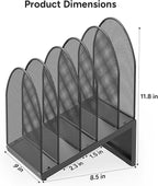 OUTIOE 5-Section Desk File Organizer, Metal Mesh Folder Organizer for Documents, Mail & Office Papers (Black)