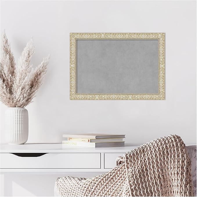Amanti Art Silver Framed Magnetic Board 14x20 Small Vision Board for use with Magnets, 100% Metal Sheet to Display Items as Office Decor or for Home Organization in mudroom, Kitchen or Kids Room