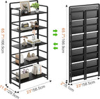 THKKY No Assembly Folding Bookshelf, 5 Tiers Collapsible Book Shelf for Home Office, Vintage Wood Foldable Bookcase Storage Organizer for Living Room Bedroom (Black)
