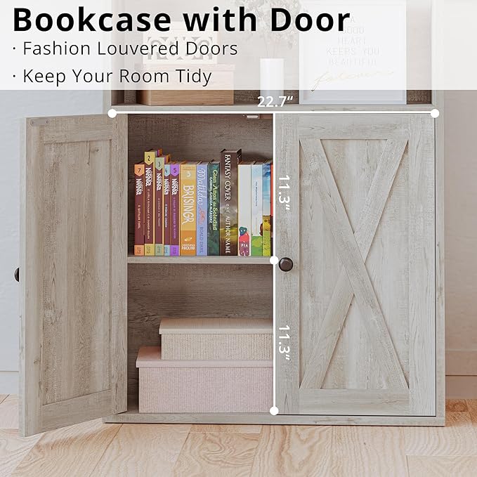 IRONCK Industrial Bookshelves and Bookcases with Doors 11.8 in Depth Floor Standing 5 Shelf Display Storage Shelves Bookcase Home Decor Furniture for Home, Office, Living Room, Bedroom