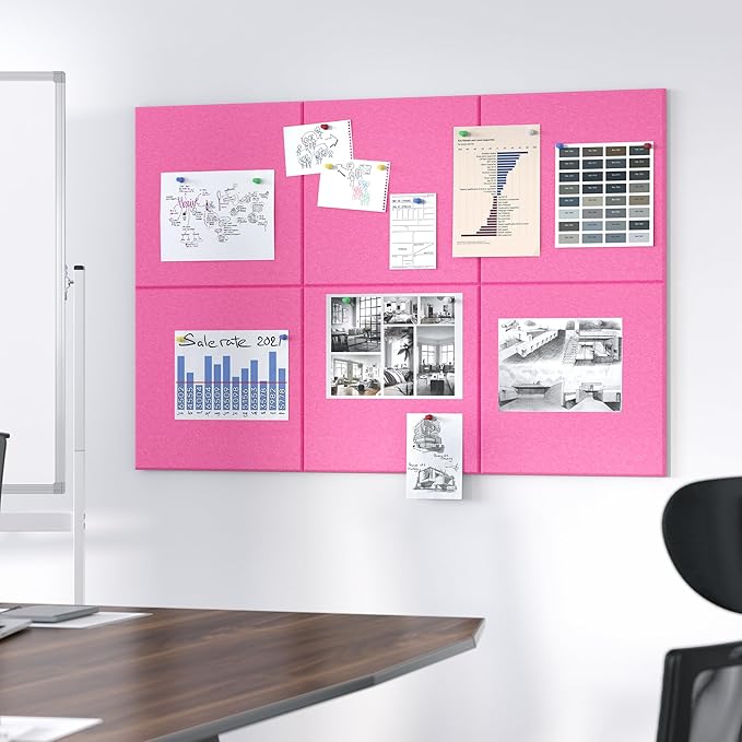 Neatsure Large Cork Board for Wall, 36" x 24" Bulletin Board with Pushpins, 6 Panels Felt Tiles Tack Push Pin Board for Office, Pink