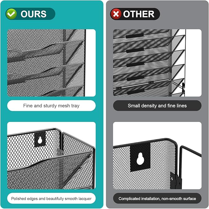 VEESUN 12 Tier Wall File Organizer, Mesh Letter Magazine Mail Wall File Holder Rack Hanging File Organizer With Flat Tray For Office Home, Black