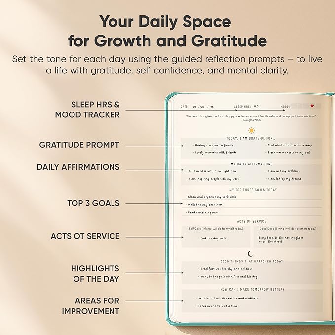 Gratitude & Self-Care Journal - Guided Mindfulness & Mental Health Journal All-in-One with Prompts for Self Discovery - Daily Journal for Men & Women by PRODUCTIVITY STORE (A5, Teal)