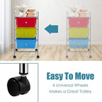 Giantex Rolling Cart with Drawers, Craft Organizer with Wheels, 3 Drawer Storage Container Bins for Back to School Office Scrapbook Paper Tools Red, Green & Blue