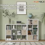 furtble Bookshelf with Storage Bin, 4-Cube Storage Organizer, Modern Wood Open Bookcase, Multifunctional Display Shelf for Living Room, Bedroom, Home Office, White
