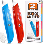REXBETI 2 Pack Utility Knife with Extra Blades, 2 Color Retractable Blade Heavy Duty Box Cutter for Cartons，Cardboard and Boxes，Extra 10 Blades Included
