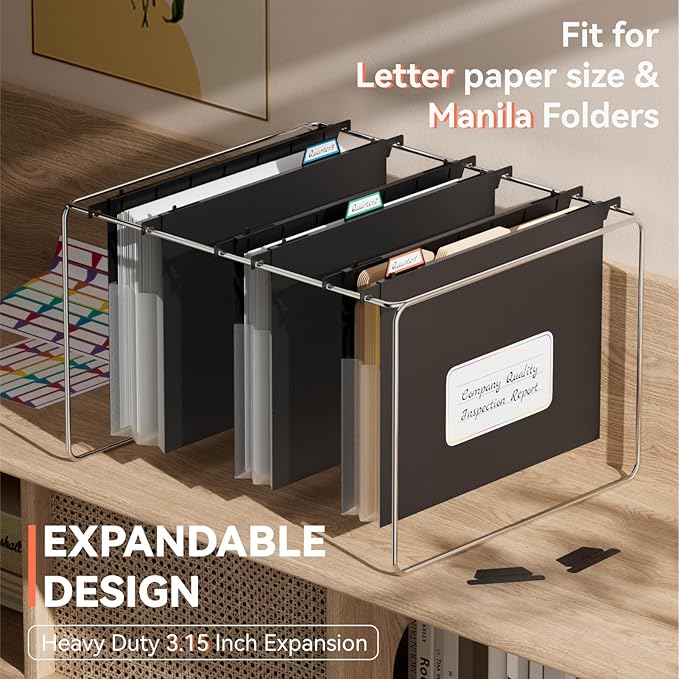 ThinkTex Extra Capacity Plastic Hanging File Folders, 3 Pack Reinforced Expanding Hang Folder Letter Size,Accordion Pocket,Heavy Duty 3.15 Inch Expansion,Hanging Folder Organizer for Office Home