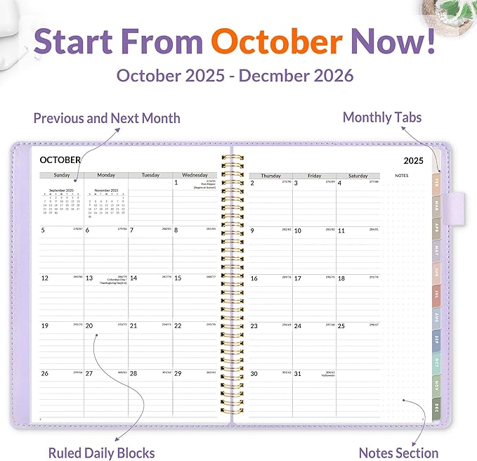 SUNEE 2026 Planner, Weekly and Monthly Calendar Planner 9"x11.2"- 12 Month (January 2026 - December 2026), Vegan Leather Cover, Pocket, Bookmark, Notes, Monthly Tab, Purple