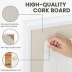 Bulletin Board Cork Board with Linen, 100% Wood Framed 18" x 24" Bulletin Board Decorations, Pin Boards for Walls, Wall Mounted Fabric Picture Board with 10 Pushpins for School, Home & Office, White