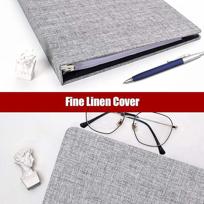 Vienrose 3 Ring Binder 1 Inch Round Rings with Linen Fabric Cover, Fits 8.5 x 11 Inch Paper, Durable Organizer for School, Office, Home, Recipes (2 Pack,Grey)