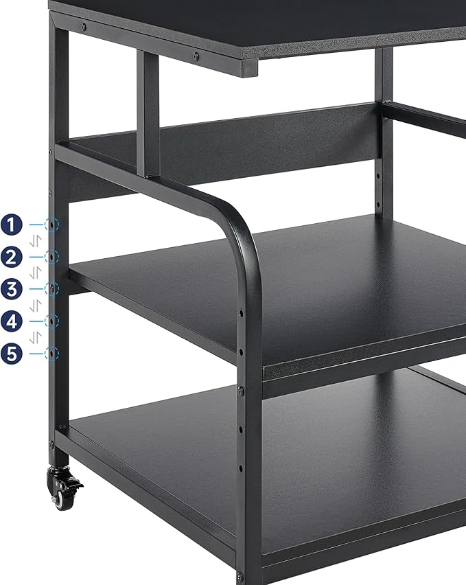 Fannova 25.6" x 23.6" Extra Large Printer Stand Table with Adjustable Storage Shelf, 3 Tier Rolling Printer Cart with Industrial Wheels for Home Office, Black