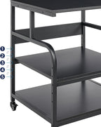 Fannova 25.6" x 23.6" Extra Large Printer Stand Table with Adjustable Storage Shelf, 3 Tier Rolling Printer Cart with Industrial Wheels for Home Office, Black